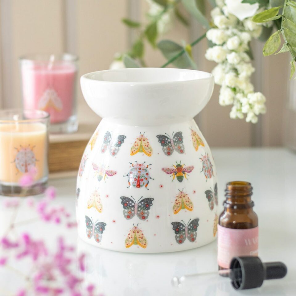 Brûleur à huile ou fondant motif floral d'insectes