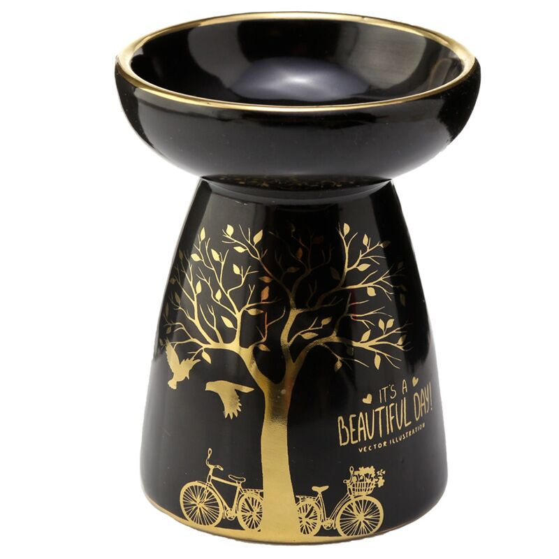 Brûleur à huile ou fondant Arbre Doré — Noir brillant