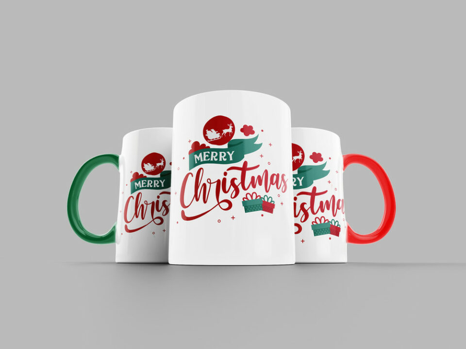 Mugs en céramique — Joyeux Noël anse rouge