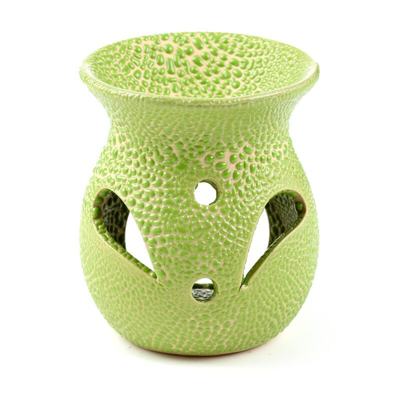 Petit brûleur à huile en céramique - Design craquelé — Vert