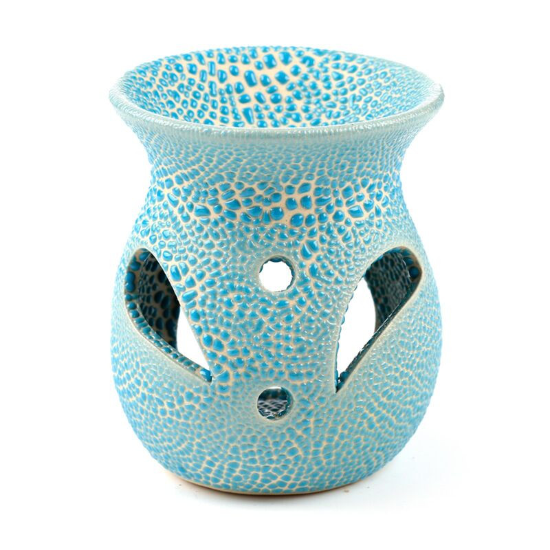 Petit brûleur à huile en céramique - Design craquelé — Bleu